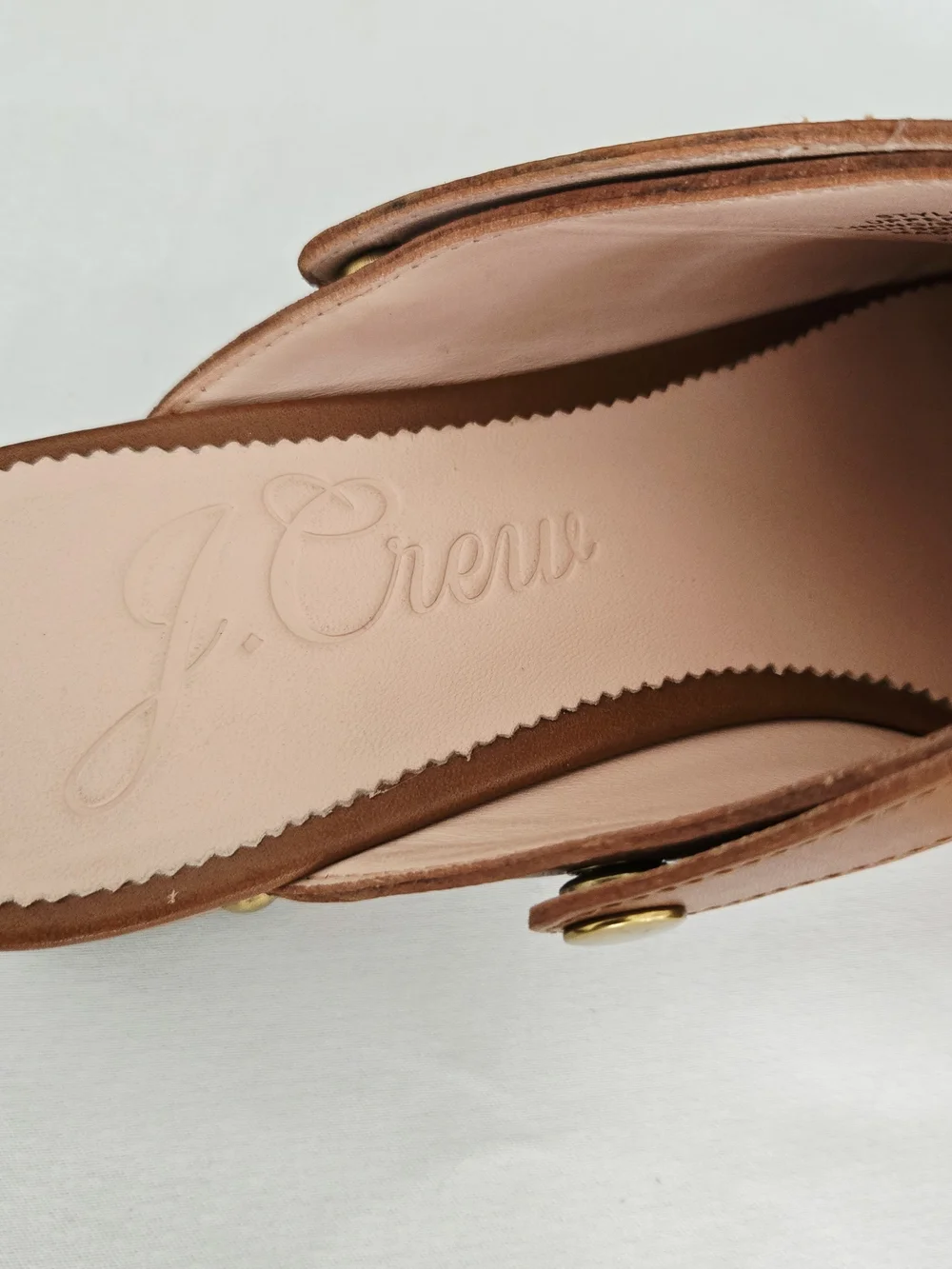 J. Crew Convertible Leather Clogs Tan Brown Studded Wood Platform Mules Size 8.5
